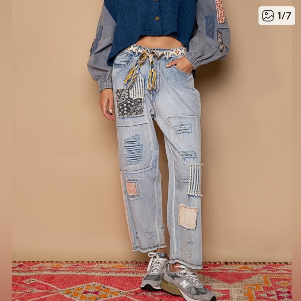 The Wanderlight POL Patchwork/Wide-Leg Jeans Boho… - image 3